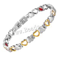 304 Stainless Steel Chain Bracelet with Gemstone silver color plated Unisex & with magnetic & hollow metallic color plated Length Approx 7.9 Inch Sold By PC