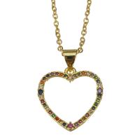 Collana in acciaio inossidabile, acciaio inox, with 1.5Inch extender chain, Cuore, placcato color oro, catena ovale & Micro spianare cubic zirconia & per la donna, 18x18mm,1.5mm, Venduto per Appross. 17 pollice filo