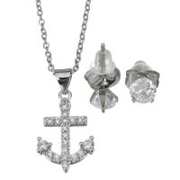 Kubieke Zirkonia Stainless Steel Sieraden, Stud Oorbel & halsketting, Roestvrij staal, met rubber earnut, met 2Inch extender keten, ovale keten & micro pave zirconia & voor vrouw, oorspronkelijke kleur, 13x19.5mm,1.5mm,5mm, Lengte Ca 17 inch, Verkocht door Stel