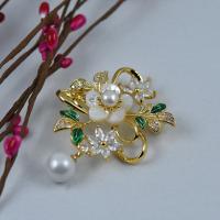 Zirkoon Broche, Messing, met Cubic Zirconia & Plastic, Bloem, gold plated, voor vrouw & glazuur, 57*40mm, Verkocht door PC