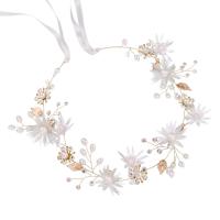 Wedding Jewelry Sets Headband & earring Zinc Alloy with ABS Plastic Pearl Flower gold color plated for woman & with rhinestone white nickel lead & cadmium free 430mm 60mm Sold By Set