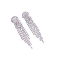 Fashion Fringe Earrings Zinc Alloy Tassel plated for woman & with rhinestone nickel lead & cadmium free Sold By Pair