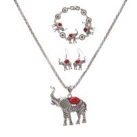 Zinc Alloy Smykker Set, armbånd & ørering & halskæde, med Syntetisk Turkis, med 5.5cm extender kæde, Elephant, antik sølv farve forgyldt, tre stykker & lanterne kæde & for kvinde, flere farver til valg, nikkel, bly & cadmium fri, Længde Ca. 17.72 inch, Ca. 7.5 inch, Solgt af sæt