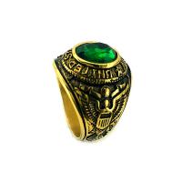 Strass roestvrij staal vinger ring, antiek goud plated, verschillende grootte voor keus & voor de mens & met strass, groen, 19mm, Verkocht door PC