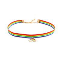 Zinc Alloy Choker Necklace, med Gaze, Rainbow, guldfarve belagt, farvet & forskellige stilarter for valg & for kvinde, flerfarvede, nikkel, bly & cadmium fri, 300mm, Længde 12 inch, 6Strands/Bag, Solgt af Bag