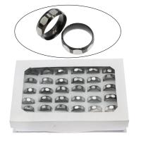 Vinger Ring in edelstaal, Roestvrij staal, met papier vak, lood zwarte kleur vergulde, gemengde ringmaat & uniseks & gefacetteerde, 8mm, Maat:7-12, 36pC's/box, Verkocht door box