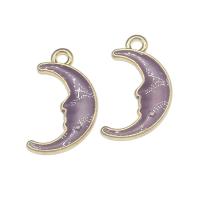 Zinc alliage Moon pendentifs, alliage de zinc, lune, Placage de couleur d'or, émail, violet, protéger l'environnement, sans nickel, plomb et cadmium, 19x11x2mm, Trou:Environ 1.6mm, 200PC/sac, Vendu par sac