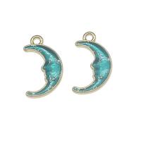 Zinc alliage Moon pendentifs, alliage de zinc, lune, Placage de couleur d'or, émail, bleu, protéger l'environnement, sans nickel, plomb et cadmium, 19x11x2mm, Trou:Environ 1.6mm, 200PC/sac, Vendu par sac