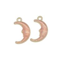 Zinc alliage Moon pendentifs, alliage de zinc, lune, Placage de couleur d'or, émail, rose, protéger l'environnement, sans nickel, plomb et cadmium, 19x11x2mm, Trou:Environ 1.6mm, 200PC/sac, Vendu par sac