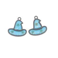 Zinc Alloy Hat pendentifs, alliage de zinc, chapeau, pistolet noir plaqué, émail, bleu, protéger l'environnement, sans nickel, plomb et cadmium, 20x19x2mm, Trou:Environ 2mm, 200PC/sac, Vendu par sac