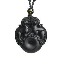 Obsidian collana per maglione, Favolosa bestia selvaggia, Inciso, lucidato & unisex & stili diversi per la scelta, nero, 40x11x45mm, Lunghezza Appross. 31.4 pollice, Venduto da PC