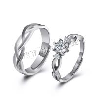 Couple Finger Rings 925 Sterling Silver silver color plated Adjustable & Unisex & open & micro pave cubic zirconia silver color  Sold By PC