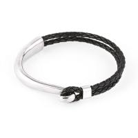 Lædersnor armbånd, Stainless Steel, med kunstigt læder, mode smykker & Unisex & forskellig størrelse for valg, sort, 18.5cm    20.5cm   22cm, Solgt af PC