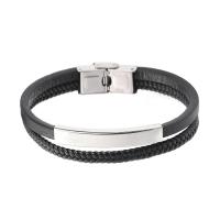 Lædersnor armbånd, Stainless Steel, med Læder, mode smykker & Unisex & forskellig størrelse for valg, flere farver til valg, 18.5cm    20.5cm   22cm, Solgt af PC