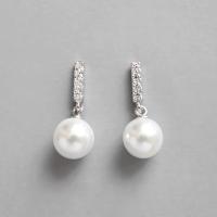 Cubic Zirconia micro pavimenta Sterling Silver Earring, 925 sterline d'argento, with Shell Pearl, placcato platino, Micro spianare cubic zirconia & per la donna, 20mm, 3Pairspaio/lotto, Venduto da lotto