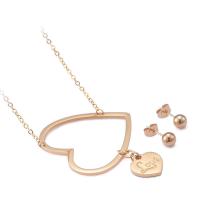 Roestvrij staal sieraden sets, Stud Oorbel & halsketting, Hart, gold plated, 2 stuks & ovale keten & met brief patroon & voor vrouw, 40mm,14mm,6mm, Lengte Ca 18.8 inch, Verkocht door Stel