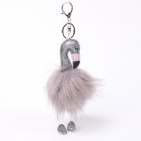 Zinc Alloy Key Clasp with Sequins & Imitation Fur Bird plated with fluffy ball & for bag & for woman nickel lead & cadmium free 150mm Sold By Lot