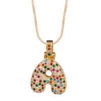 Kubieke Zirkoon Micro Pave Brass Ketting, Messing, De Brief van het alfabet, gold plated, box ketting & verschillende stijlen voor de keuze & micro pave zirconia & voor vrouw, nikkel, lood en cadmium vrij, Per verkocht Ca 18.1 inch Strand