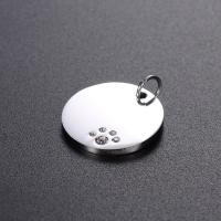 Bijoux pendentifs en acier inoxydable , Plat rond, avec strass, couleur originale, 20mm, 100PC/lot, Vendu par lot