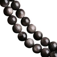 Natural Black Obsidian Beads Silver Obsidian Round polished DIY silver color Sold Per Approx 15 Inch Strand