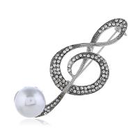 alliage de zinc broche, avec Plastique ABS perle, note de musique, Placage de couleur argentée, pour femme & avec strass, protéger l'environnement, sans nickel, plomb et cadmium, 22x54mm, Vendu par PC