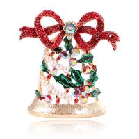 Zinc Alloy Broche, met ABS kunststof parel, Christmas Bell, gold plated, voor vrouw & glazuur & met strass, multi-gekleurde, nikkel, lood en cadmium vrij, 36x49mm, Verkocht door PC