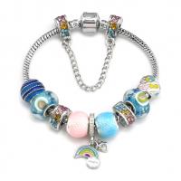 Messing European armband, met Lampwork & Zinc Alloy, gepolijst, verschillende grootte voor keus & voor vrouw & glazuur & met strass, multi-gekleurde, Per verkocht Ca 8.7 inch Strand