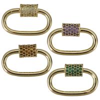 Fermoirs bijoux en laiton, Placage de couleur d'or, pavé de micro zircon, plus de couleurs à choisir, protéger l'environnement, sans nickel, plomb et cadmium, 19x12x5mm, 10PC/lot, Vendu par lot