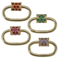 Fermoirs bijoux en laiton, Placage de couleur d'or, pavé de micro zircon, plus de couleurs à choisir, protéger l'environnement, sans nickel, plomb et cadmium, 19x12.5x6mm, 10PC/lot, Vendu par lot