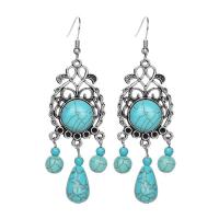 Zinc Alloy Oorbellen, met Synthetische Turquoise, antiek zilver plated, Vintage & voor vrouw & hol, nikkel, lood en cadmium vrij, 25x80mm, Verkocht door pair