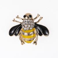 Zinc Alloy Brocher, Bee, guldfarve belagt, Unisex & emalje & med rhinestone, nikkel, bly & cadmium fri, 23x32mm, Solgt af PC