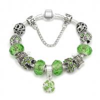 alliage de zinc bracelet European, avec cristal, Plaqué de couleur d'argent, normes différentes pour le choix & pour femme & avec strass, vert, Vendu par Environ 8.7 pouce brin