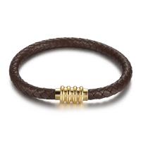 Bijoux bracelet en acier inoxydable, acier inoxydable 316L, avec cordon en cuir, Placage de couleur d'or, Vintage & pour homme, plus de couleurs à choisir, 210x10mm, 2PC/lot, Vendu par lot