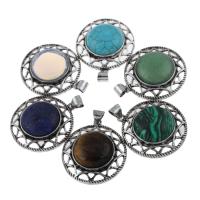 Pendants Gemstone Jewelry, Sinc Alloy, le Gemstone, Babhta Maol, dath airgid antique plátáilte, ábhair éagsúla do rogha, nicil, luaidhe & caidmiam saor in aisce, 45x41x10mm, Poll:Thart 2.5mm, 10ríomhairí pearsanta/Mála, Díolta De réir Mála