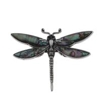 Naturlig Abalone Shell Pendler, Zinc Alloy, med Abalone Shell, Dragonfly, antik sølv farve forgyldt, kan bruges som broche eller vedhæng & med rhinestone, nikkel, bly & cadmium fri, 64x50x3mm, Hole:Ca. 6mm, 10pc'er/Bag, Solgt af Bag