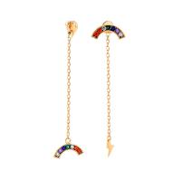 laiton Boucles d'oreilles asymétriques, Placage de couleur d'or, détachable & pour femme & avec strass, multicolore, protéger l'environnement, sans nickel, plomb et cadmium, 15x60mm, Vendu par paire