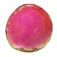 Agate cabochon, avec laiton, Plat rond, Placage de couleur d'or, facettes, 67x74x5.5mm, 5PC/lot, Vendu par lot