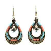 Boucles d'oreilles en alliage de zinc, avec Seedbead, la couleur plaquée laiton antique, Vintage & pour femme, multicolore, protéger l'environnement, sans nickel, plomb et cadmium, 29x63mm, Vendu par paire