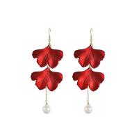 Acryl Drop Earring, met Plastic Pearl, plated, mode sieraden & voor vrouw, rood, nikkel, lood en cadmium vrij, 100x100x100mm, Verkocht door pair