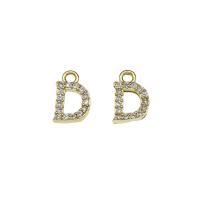 Messing hanger met micro-paved kubieke zirconia's, Letter D, gold plated, micro pave zirconia, nikkel, lood en cadmium vrij, 7.50x11.50x2mm, Gat:Ca 1.5mm, 30pC's/Bag, Verkocht door Bag