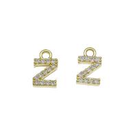 Messing hanger met micro-paved kubieke zirconia's, Letter Z, gold plated, micro pave zirconia, nikkel, lood en cadmium vrij, 6.50x11x2mm, Gat:Ca 1.5mm, 30pC's/Bag, Verkocht door Bag