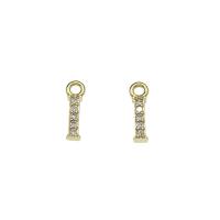 Messing hanger met micro-paved kubieke zirconia's, Letter I, gold plated, micro pave zirconia, nikkel, lood en cadmium vrij, 3x11x2mm, Gat:Ca 1.5mm, 30pC's/Bag, Verkocht door Bag