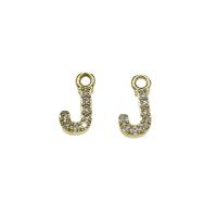 Messing hanger met micro-paved kubieke zirconia's, Letter J, gold plated, micro pave zirconia, nikkel, lood en cadmium vrij, 5x11x2mm, Gat:Ca 1.5mm, 30pC's/Bag, Verkocht door Bag