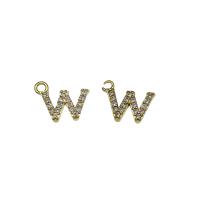 Messing hanger met micro-paved kubieke zirconia's, Letter W, gold plated, micro pave zirconia, nikkel, lood en cadmium vrij, 13.50x10x2mm, Gat:Ca 1.5mm, 30pC's/Bag, Verkocht door Bag