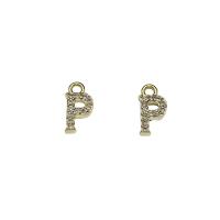 Cubique Pendentif en laiton zircon pavent, Lettre P, Placage de couleur d'or, pavé de micro zircon, protéger l'environnement, sans nickel, plomb et cadmium, 6x11.50x2mm, Trou:Environ 1.5mm, 30PC/sac, Vendu par sac