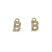 Cubique Pendentif en laiton zircon pavent, Lettre B, Placage de couleur d'or, pavé de micro zircon, protéger l'environnement, sans nickel, plomb et cadmium, 6x11x2mm, Trou:Environ 1.5mm, 30PC/sac, Vendu par sac