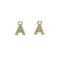 Messing hanger met micro-paved kubieke zirconia's, Letter A, gold plated, micro pave zirconia, nikkel, lood en cadmium vrij, 7x10.50x2mm, Gat:Ca 1.5mm, 30pC's/Bag, Verkocht door Bag