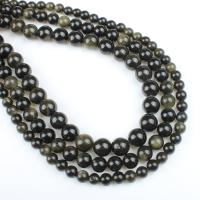 goud Obsidian Kraal, Ronde, verschillende grootte voor keus, gouden, Gat:Ca 1mm, Per verkocht Ca 14.9 inch Strand