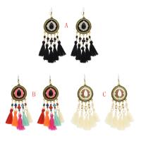 Zinc Alloy Tassel Earring, met Polyester garens & Glazen kralen, antiek goud plated, Vintage & voor vrouw & glazuur & met strass, meer kleuren voor de keuze, nikkel, lood en cadmium vrij, 34x110mm, Verkocht door pair