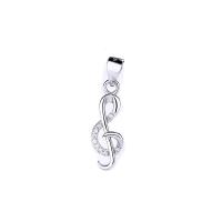 Sterling zilver hanger met micro-paved kubieke zirconia's, 925 sterling zilver, Nota van de Muziek, geplatineerd, micro pave zirconia & hol, metallic kleur plated, 7x22.60mm, Verkocht door PC